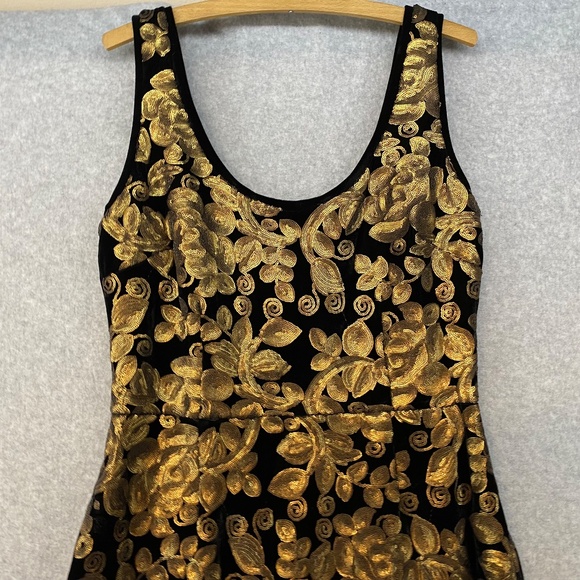 Tatyana L Gold Sequin Velvet Cocktail Dress Midi Pin Up Flirty Formal Bodycon - Picture 4 of 11